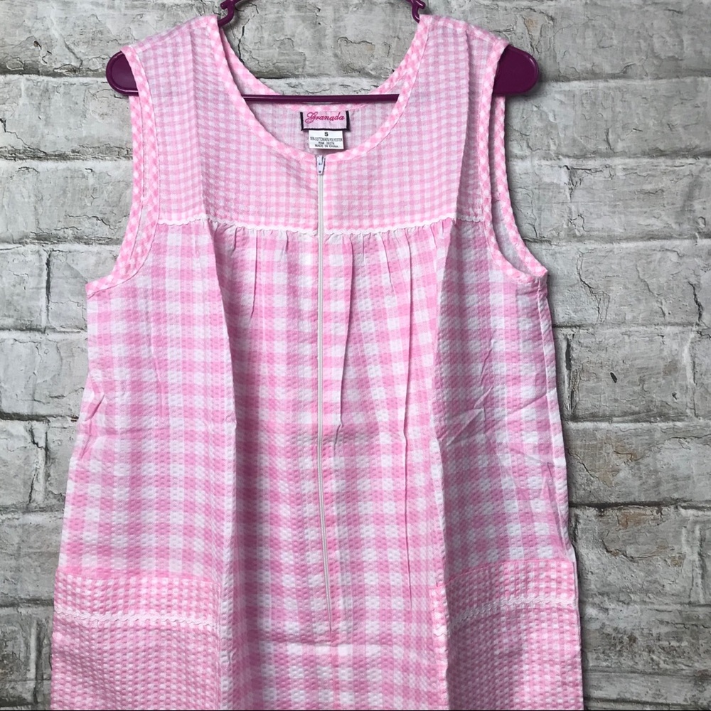 Granada Pink Checked Housedress 1/4 Zip Sz Small - Picture 4 of 5